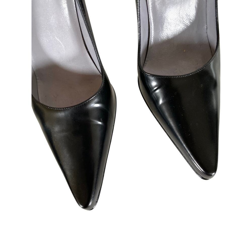 Gucci Black Brush Calf Leather Décolleté Pumps 7.5 B Made in Italy Cone Heel - Picture 4 of 16